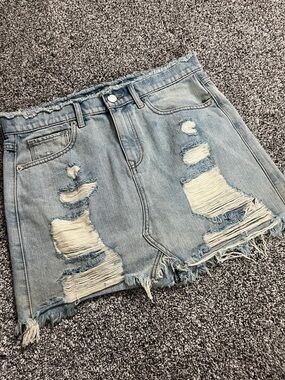 Express Denim Skirt Distressed Denim Mini Skirt Express Straight Mini Skirt